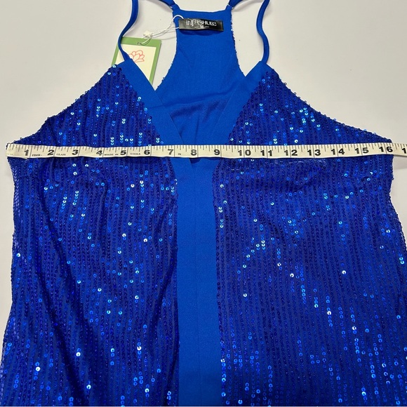 Womens Sequin Tank Top Camisole‎ Sz M V Neck Stretch Formal Cocktail Party Blue - Picture 7 of 10